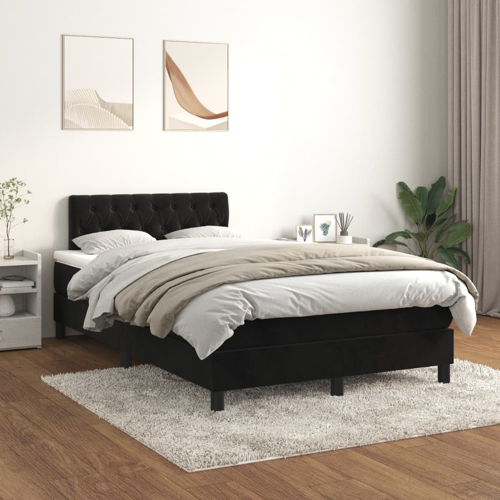 vidaXL Łóżko kontynentalne z materacem, czarne, 120x200 cm, aksamit