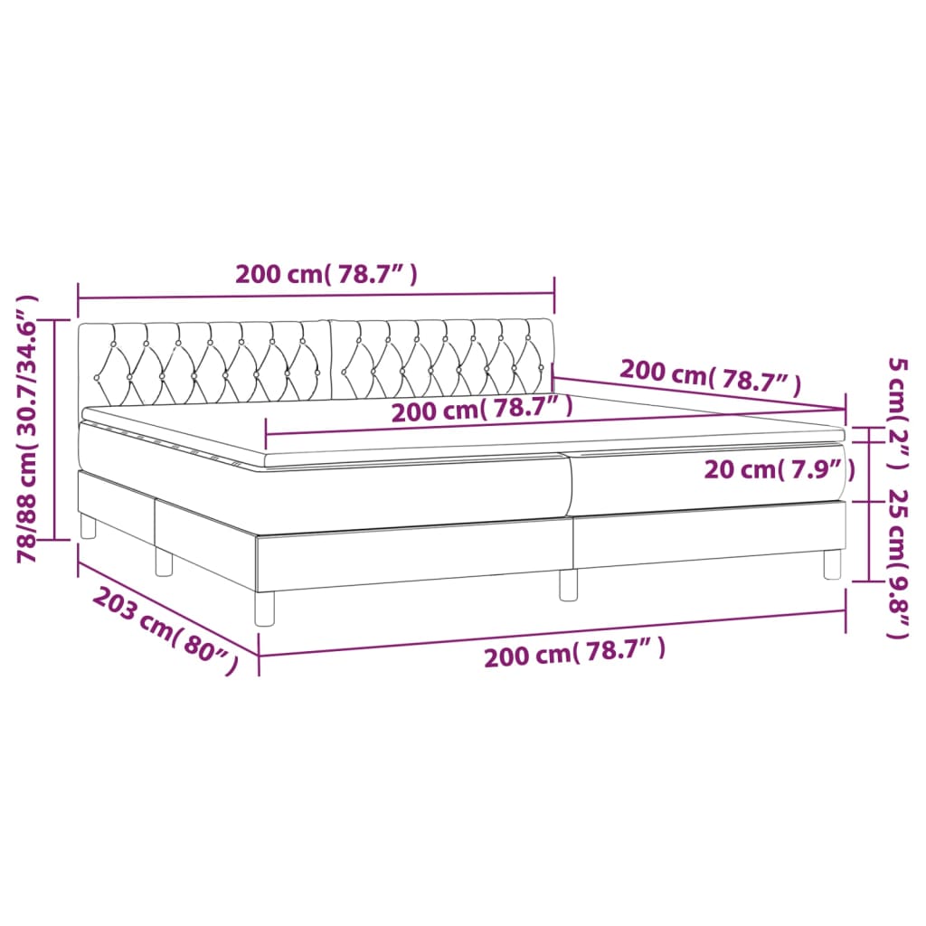 vidaXL Łóżko kontynentalne z materacem, ciemnoszary aksamit, 200x200cm