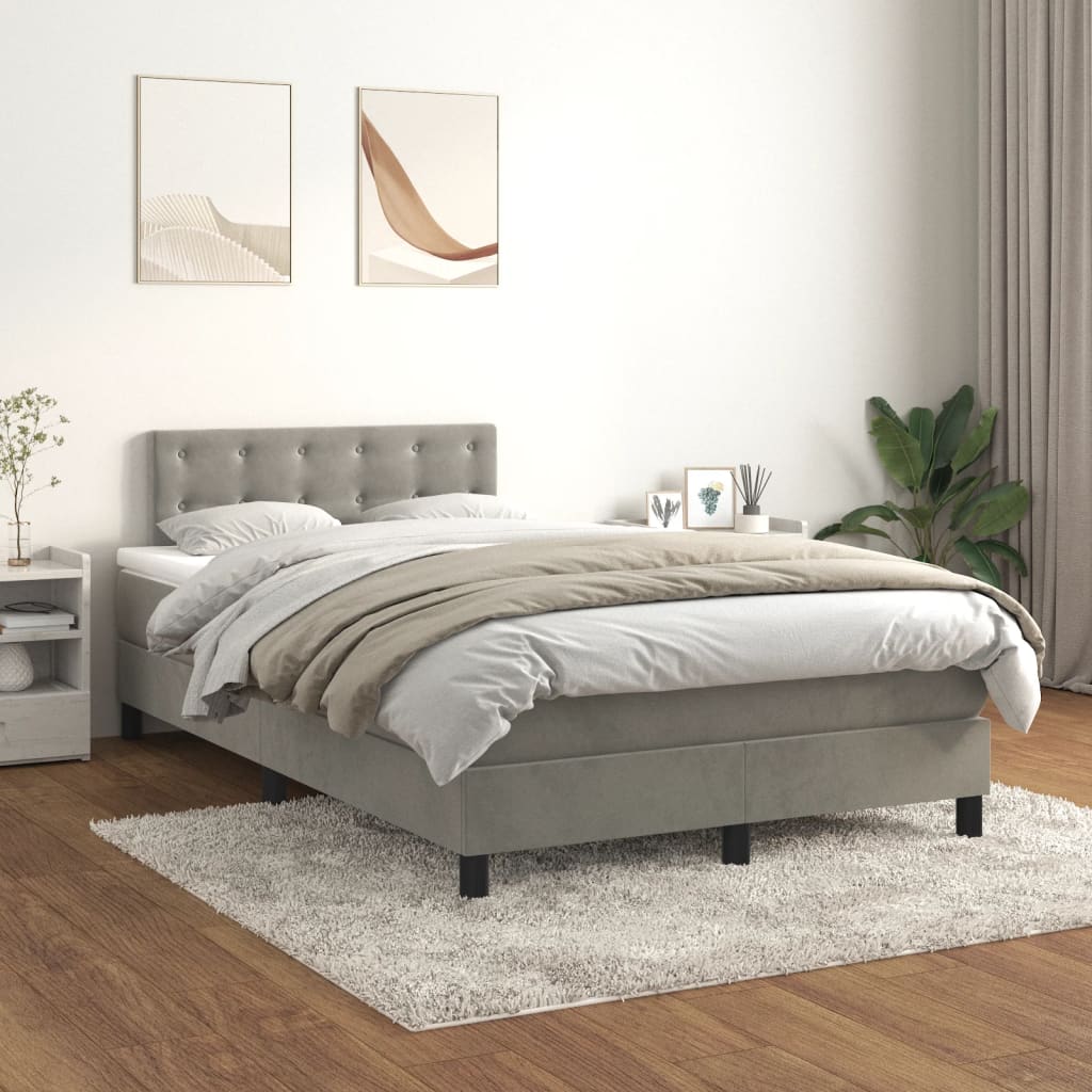 vidaXL Łóżko kontynentalne z materacem, jasnoszare, 120x200cm, aksamit