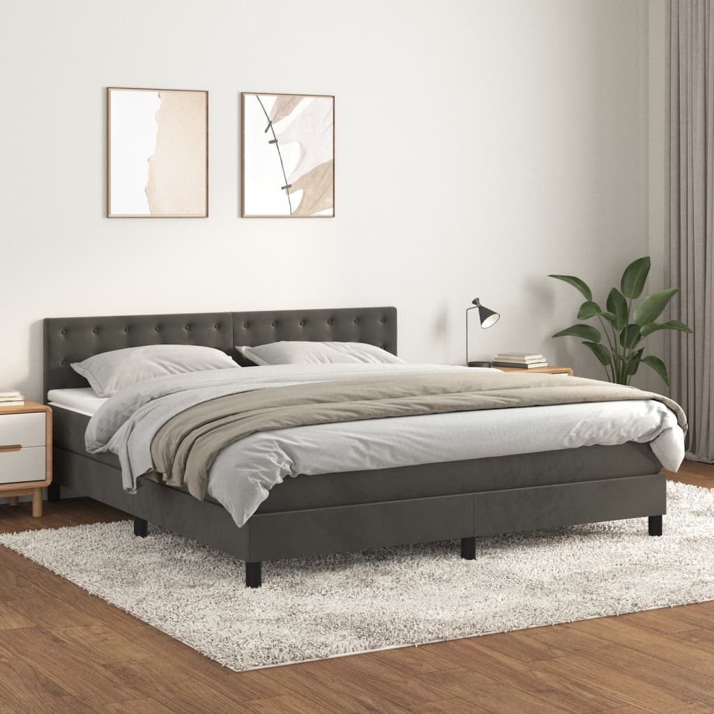 vidaXL Łóżko kontynentalne z materacem, ciemnoszare, 180x200cm aksamit