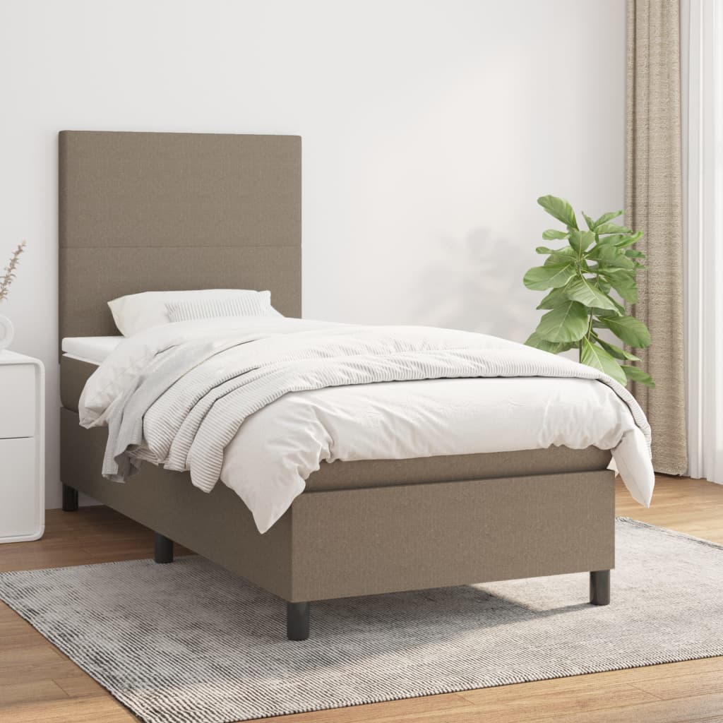vidaXL Łóżko kontynentalne z materacem, taupe, tkanina, 80x200 cm