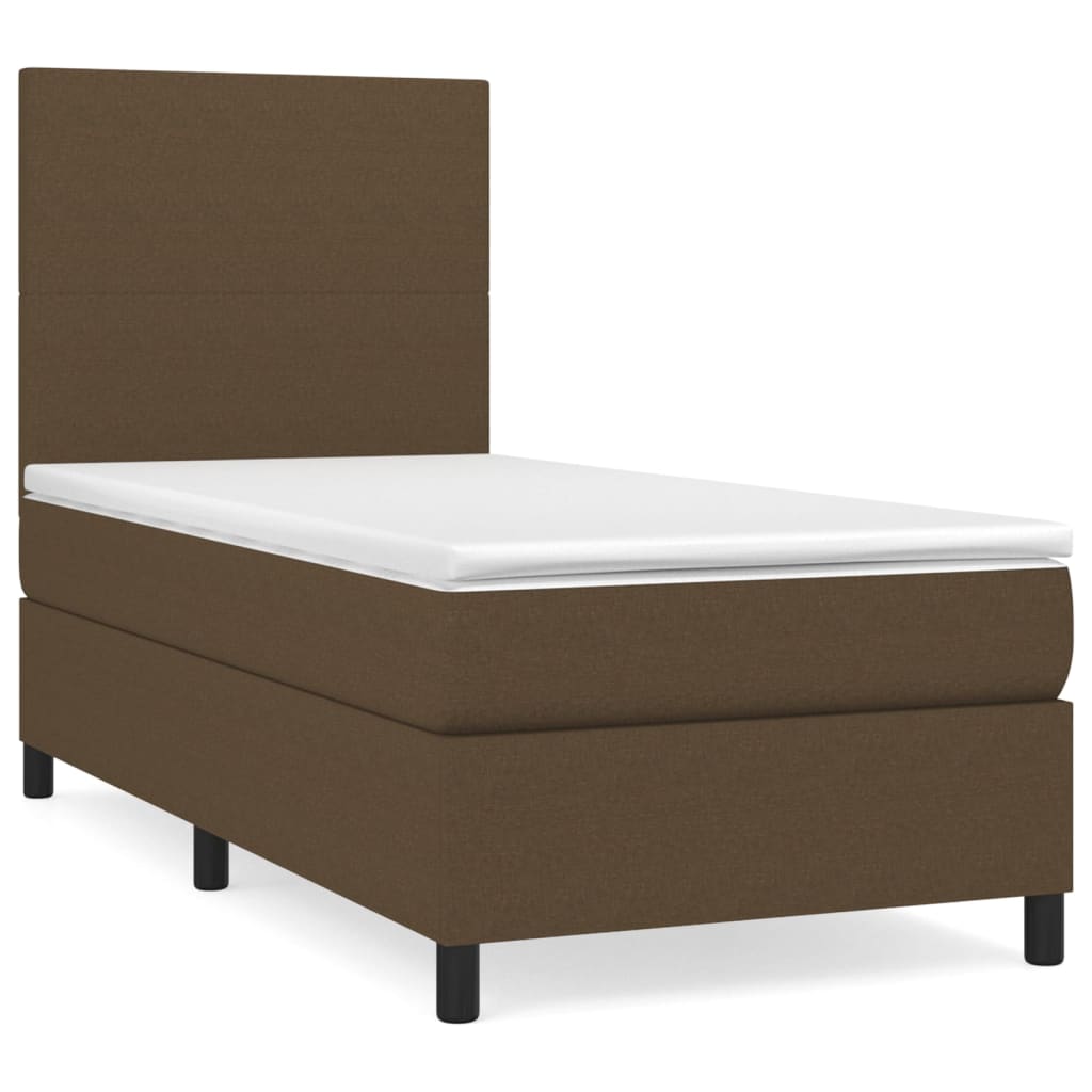 vidaXL Łóżko kontynentalne z materacem, brązowe, tkanina, 90x190 cm