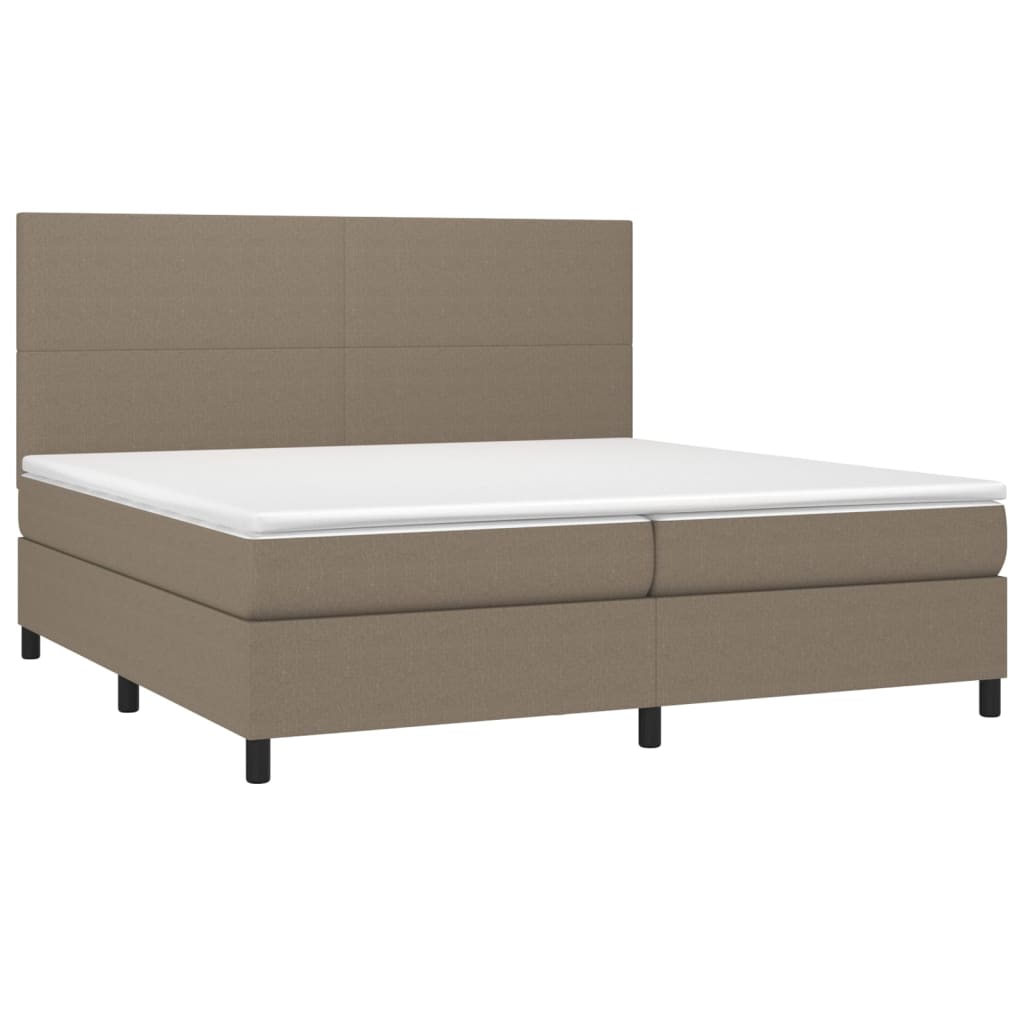 vidaXL Łóżko kontynentalne z materacem, taupe, tkanina, 200x200 cm