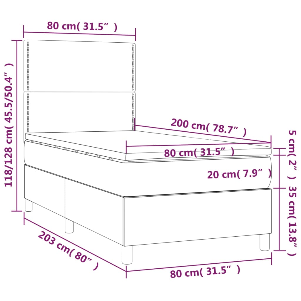 vidaXL Łóżko kontynentalne z materacem, czarne, tkanina, 80x200 cm