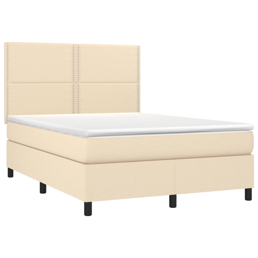 vidaXL Łóżko kontynentalne z materacem, kremowe, tkanina, 140x200 cm