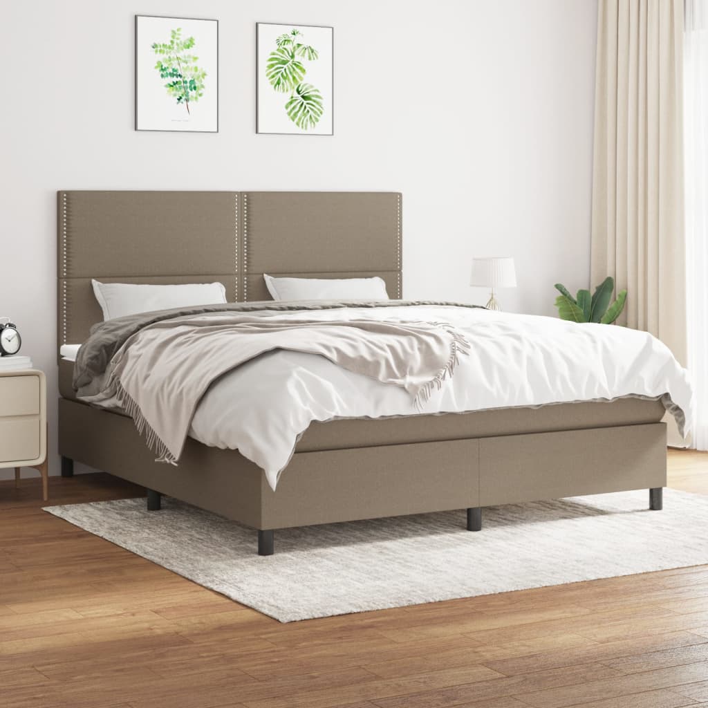 vidaXL Łóżko kontynentalne z materacem, taupe, tkanina, 180x200 cm