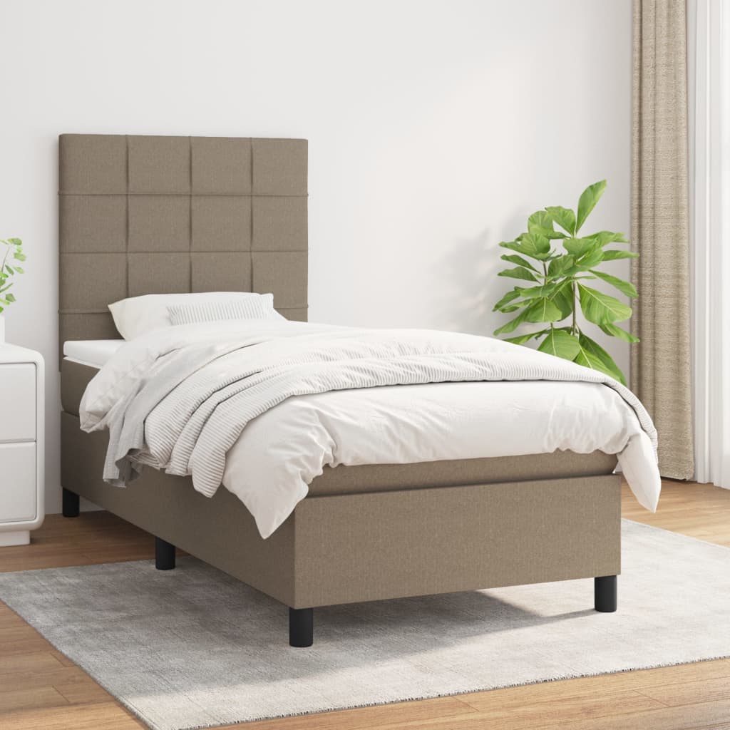 vidaXL Łóżko kontynentalne z materacem, taupe, tkanina, 80x200 cm