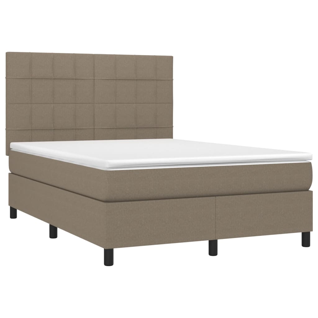 vidaXL Łóżko kontynentalne z materacem, taupe, tkanina, 140x190 cm