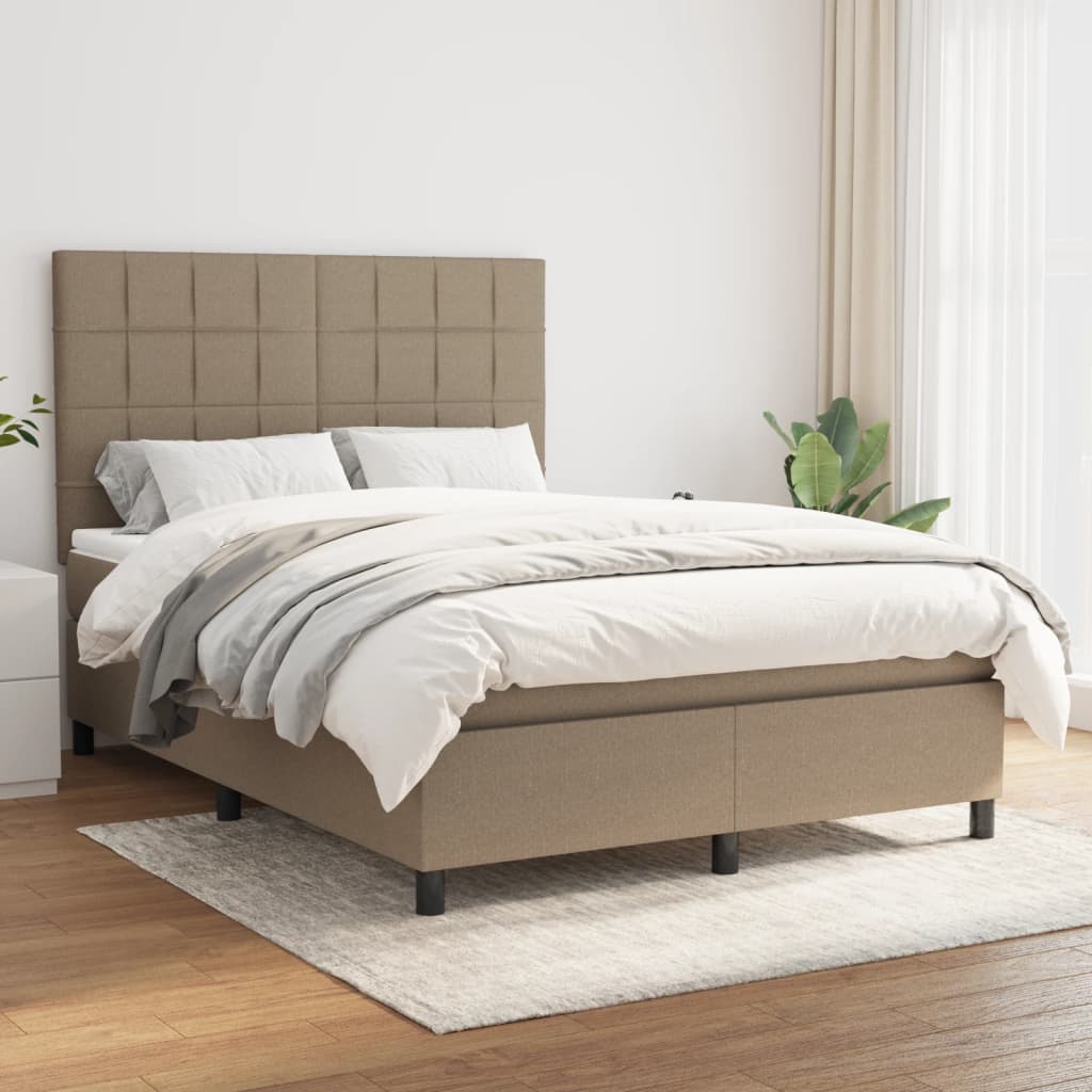 vidaXL Łóżko kontynentalne z materacem, taupe, tkanina, 140x190 cm