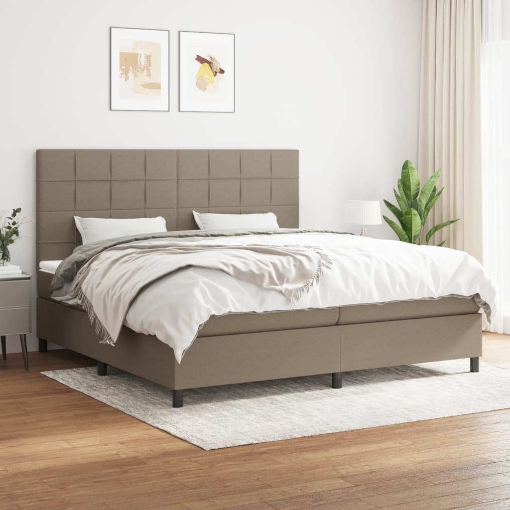 vidaXL Łóżko kontynentalne z materacem, taupe, tkanina, 200x200 cm