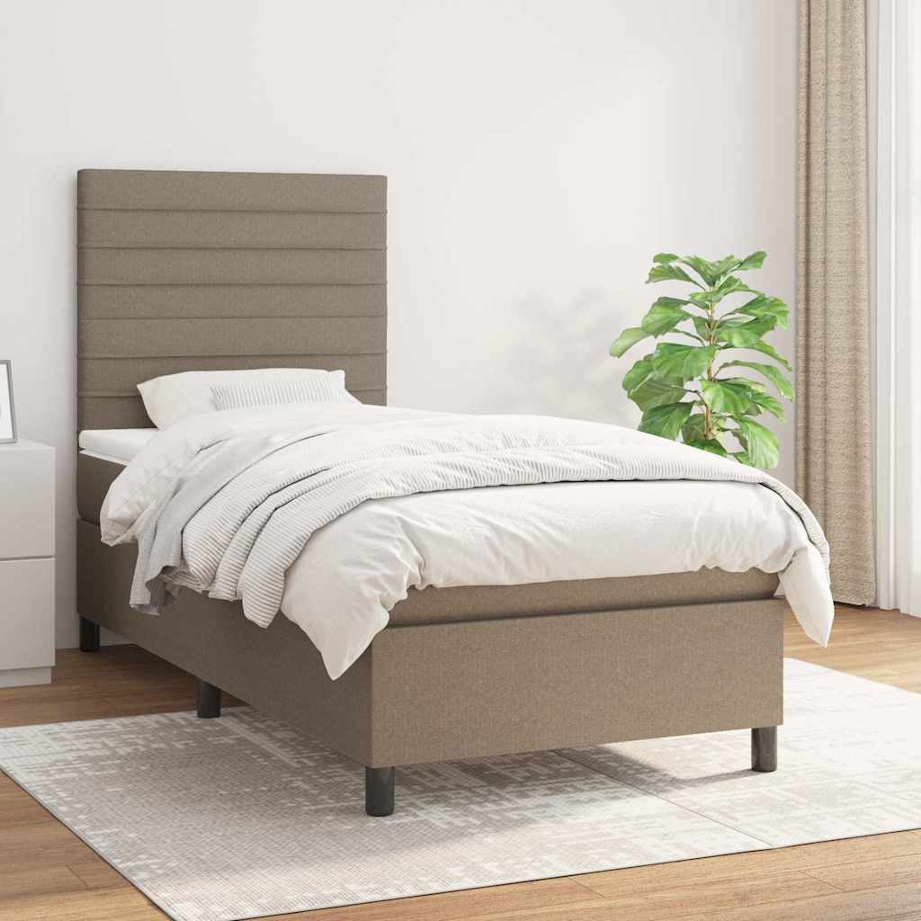 vidaXL Łóżko kontynentalne z materacem, taupe, tkanina, 90x190 cm