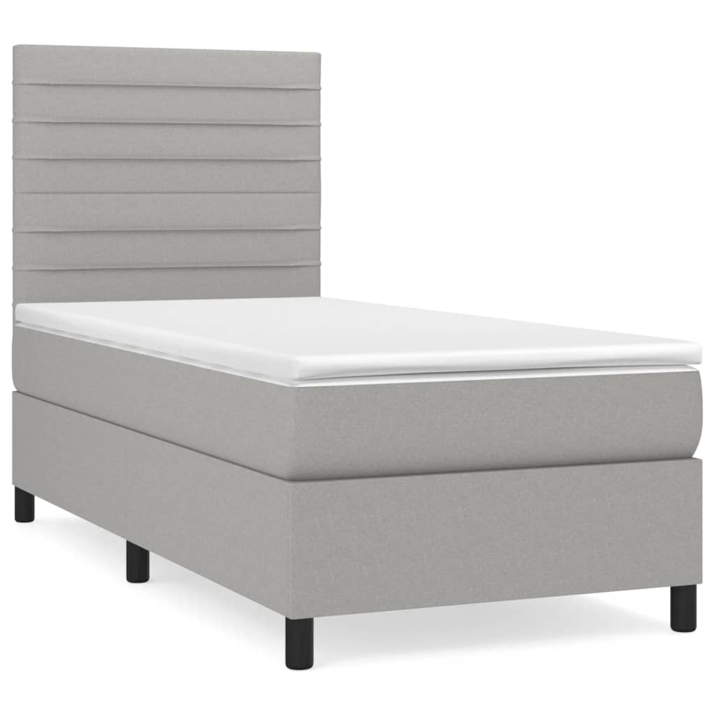 vidaXL Łóżko kontynentalne z materacem, jasnoszare, tkanina, 90x200 cm