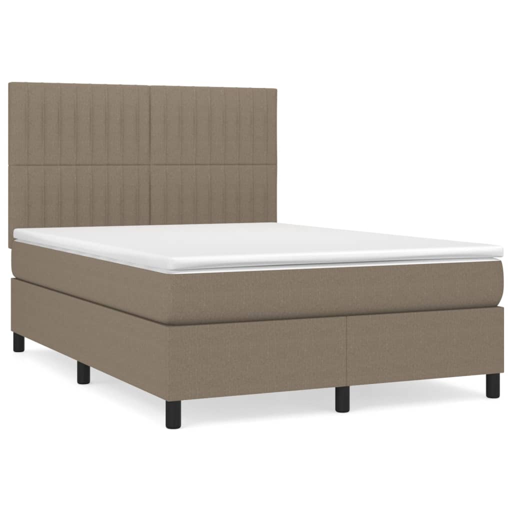 vidaXL Łóżko kontynentalne z materacem, taupe, tkanina, 140x190 cm