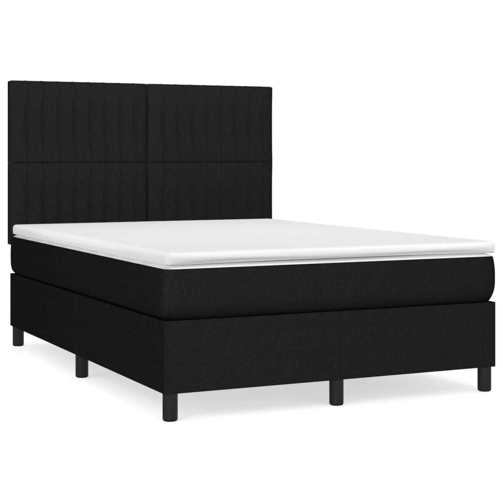 vidaXL Łóżko kontynentalne z materacem, czarne, tkanina 140x200 cm