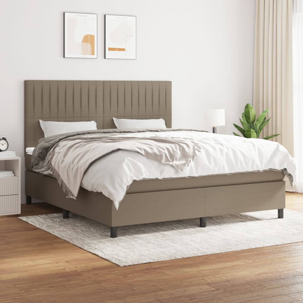 vidaXL Łóżko kontynentalne z materacem, taupe, tkanina, 180x200 cm