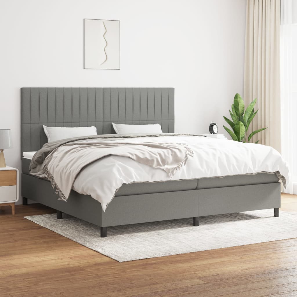 vidaXL Łóżko kontynentalne z materacem, ciemnoszara tkanina 200x200 cm