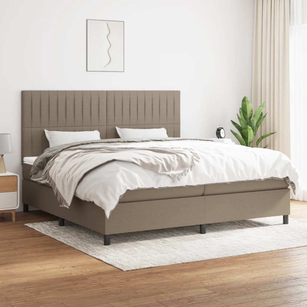 vidaXL Łóżko kontynentalne z materacem, taupe, tkanina, 200x200 cm