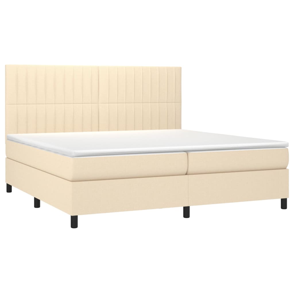 vidaXL Łóżko kontynentalne z materacem, kremowe, tkanina, 200x200 cm