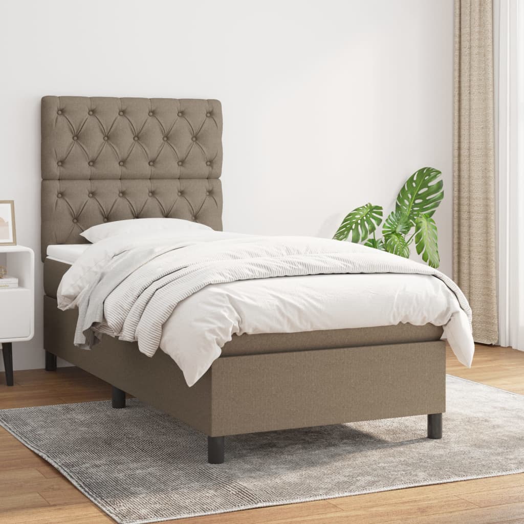 vidaXL Łóżko kontynentalne z materacem, taupe, tkanina, 80x200 cm