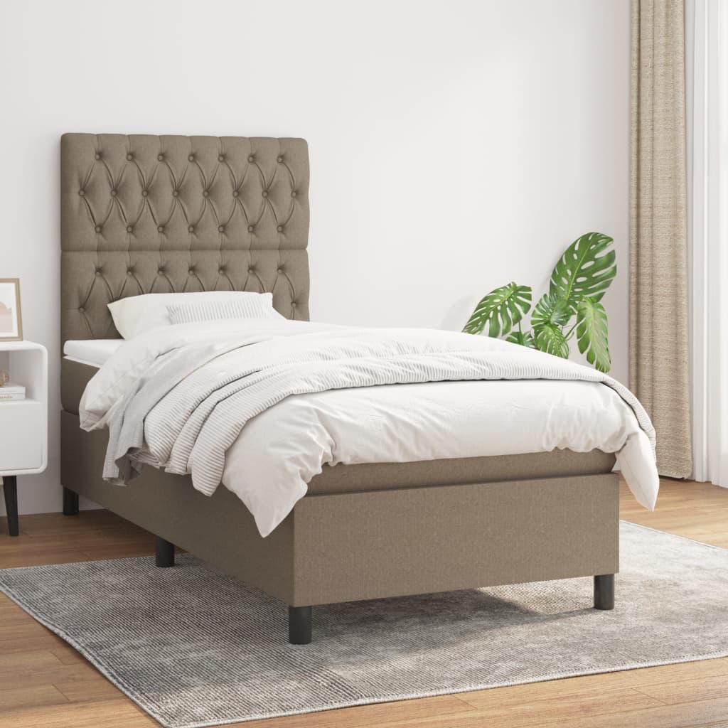 vidaXL Łóżko kontynentalne z materacem, taupe, tkanina, 90x200 cm