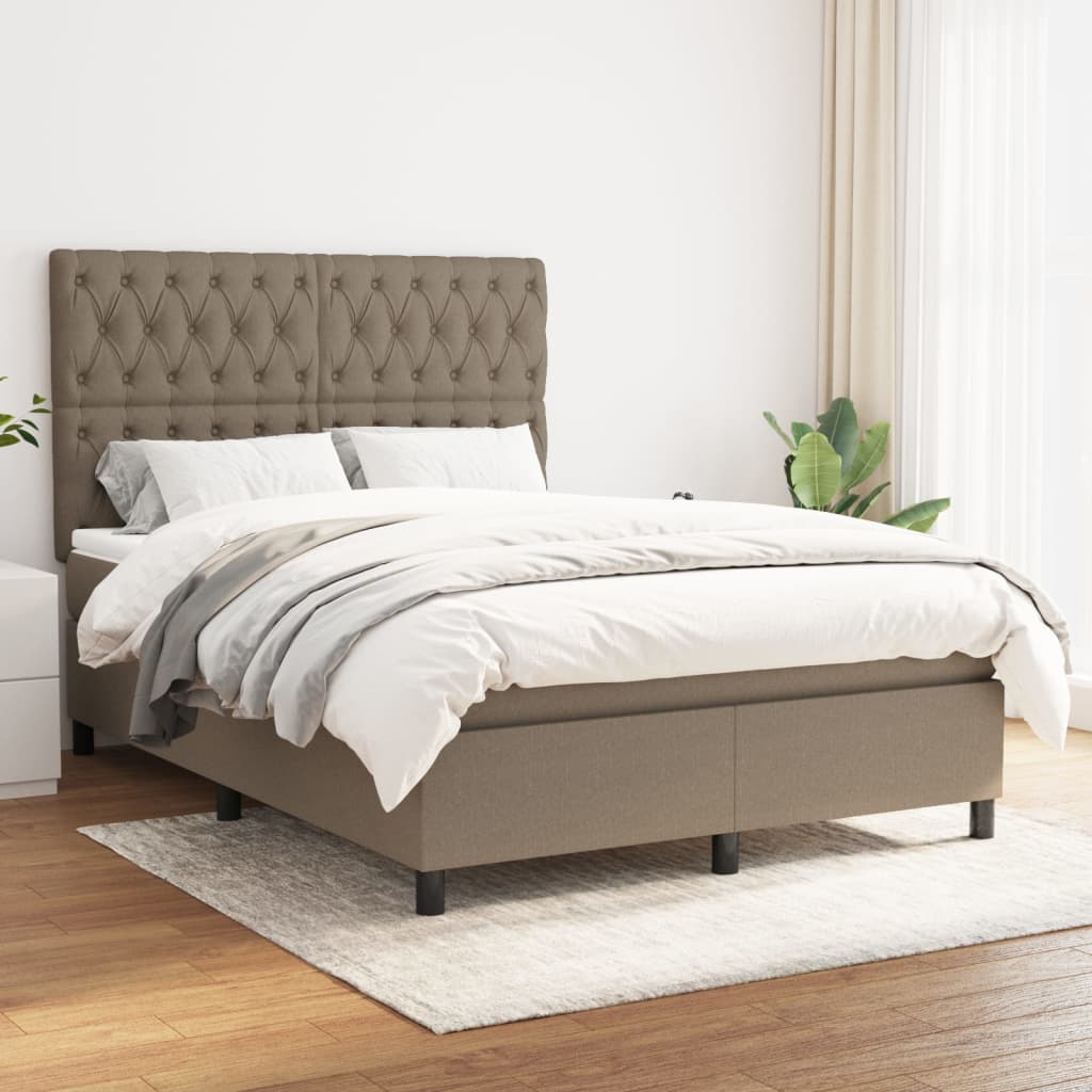 vidaXL Łóżko kontynentalne z materacem, taupe, tkanina, 140x190 cm
