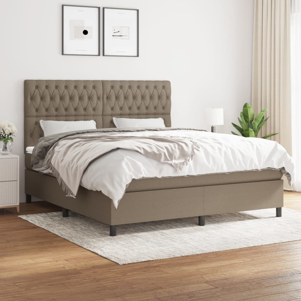 vidaXL Łóżko kontynentalne z materacem, taupe, tkanina, 180x200 cm