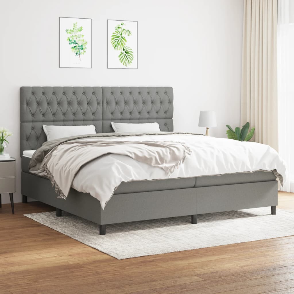 vidaXL Łóżko kontynentalne z materacem, ciemnoszara tkanina 200x200 cm