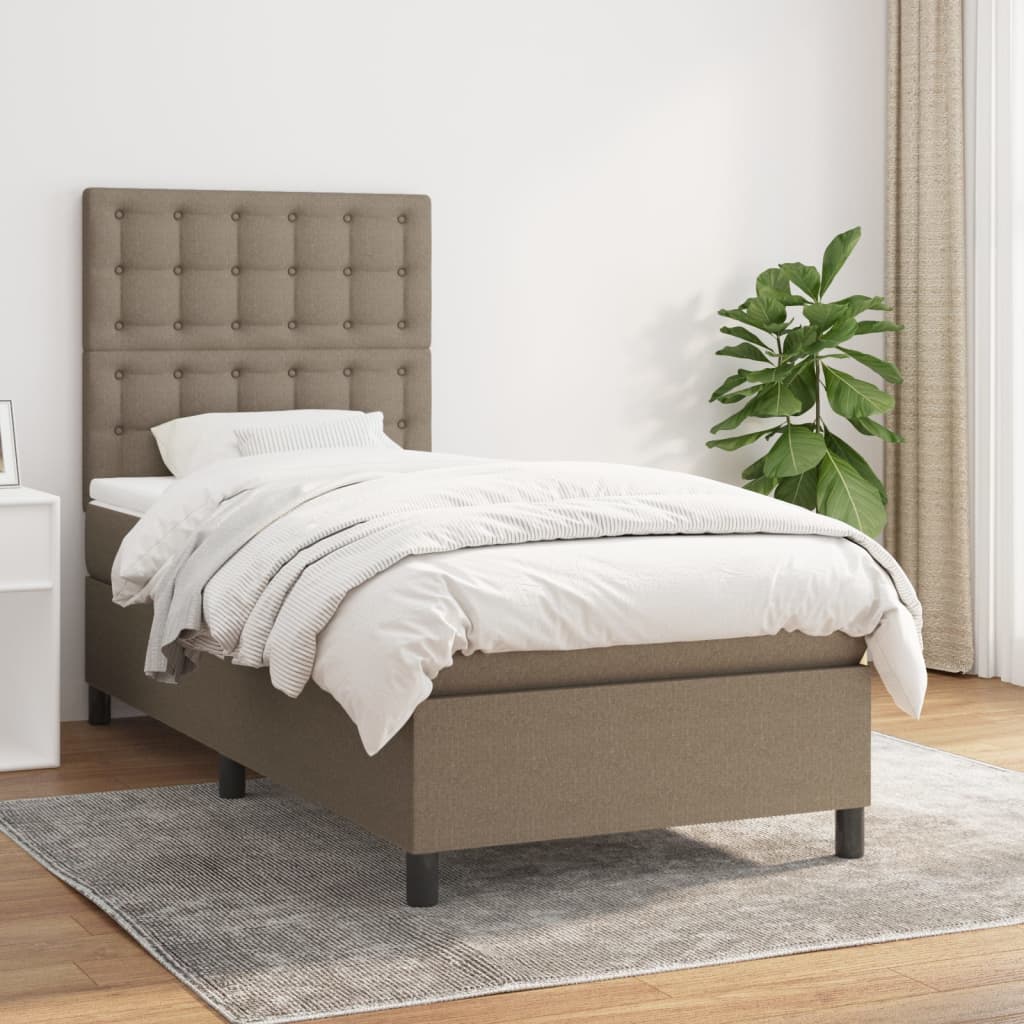 vidaXL Łóżko kontynentalne z materacem, taupe, tkanina, 100x200 cm