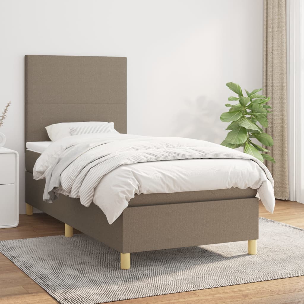 vidaXL Łóżko kontynentalne z materacem, taupe, tkanina, 80x200 cm