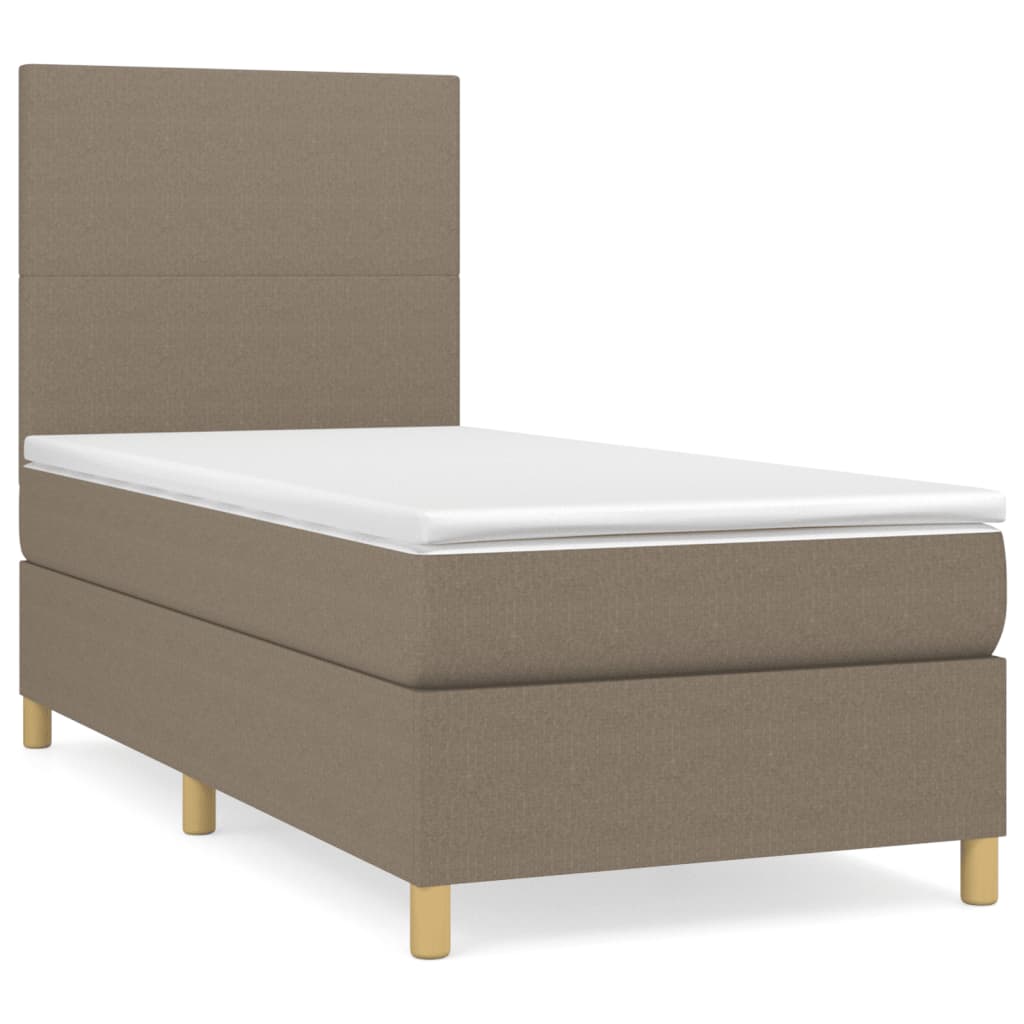 vidaXL Łóżko kontynentalne z materacem, taupe, tkanina, 100x200 cm