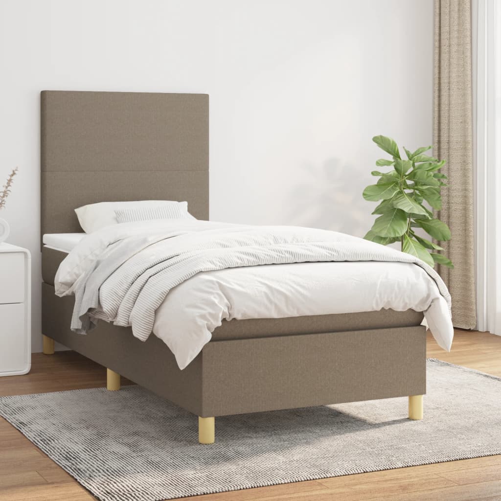 vidaXL Łóżko kontynentalne z materacem, taupe, tkanina, 100x200 cm