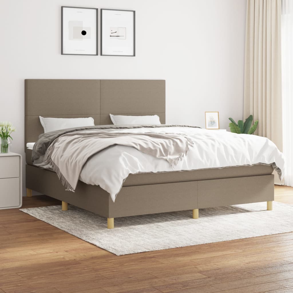 vidaXL Łóżko kontynentalne z materacem, taupe, tkanina, 160x200 cm