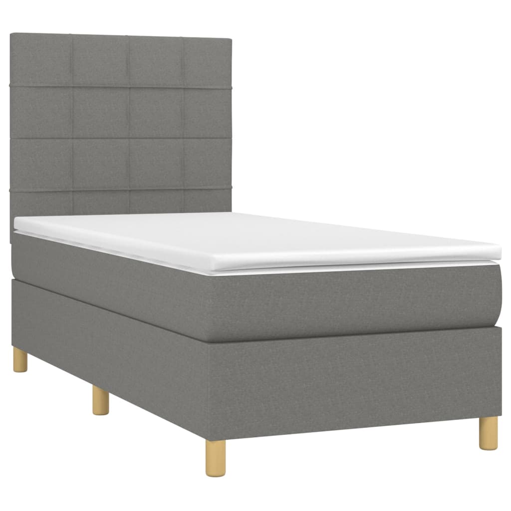 vidaXL Łóżko kontynentalne z materacem, ciemnoszara tkanina 80x200 cm