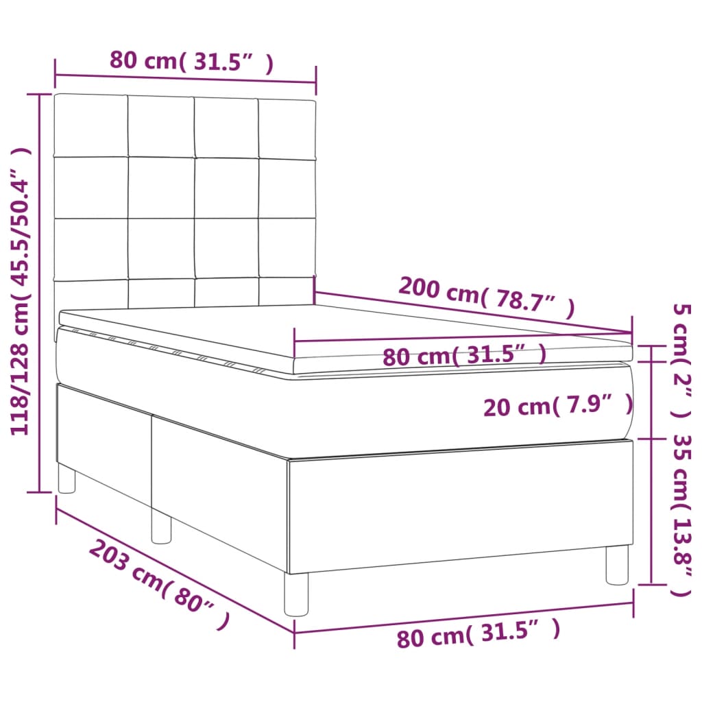 vidaXL Łóżko kontynentalne z materacem, brązowe, tkanina, 80x200 cm