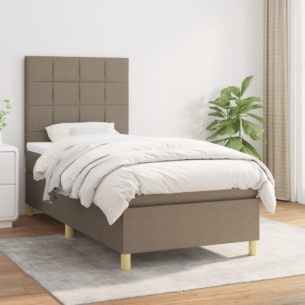 vidaXL Łóżko kontynentalne z materacem, taupe, tkanina, 90x200 cm