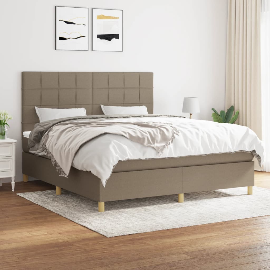 vidaXL Łóżko kontynentalne z materacem, taupe, tkanina, 180x200 cm