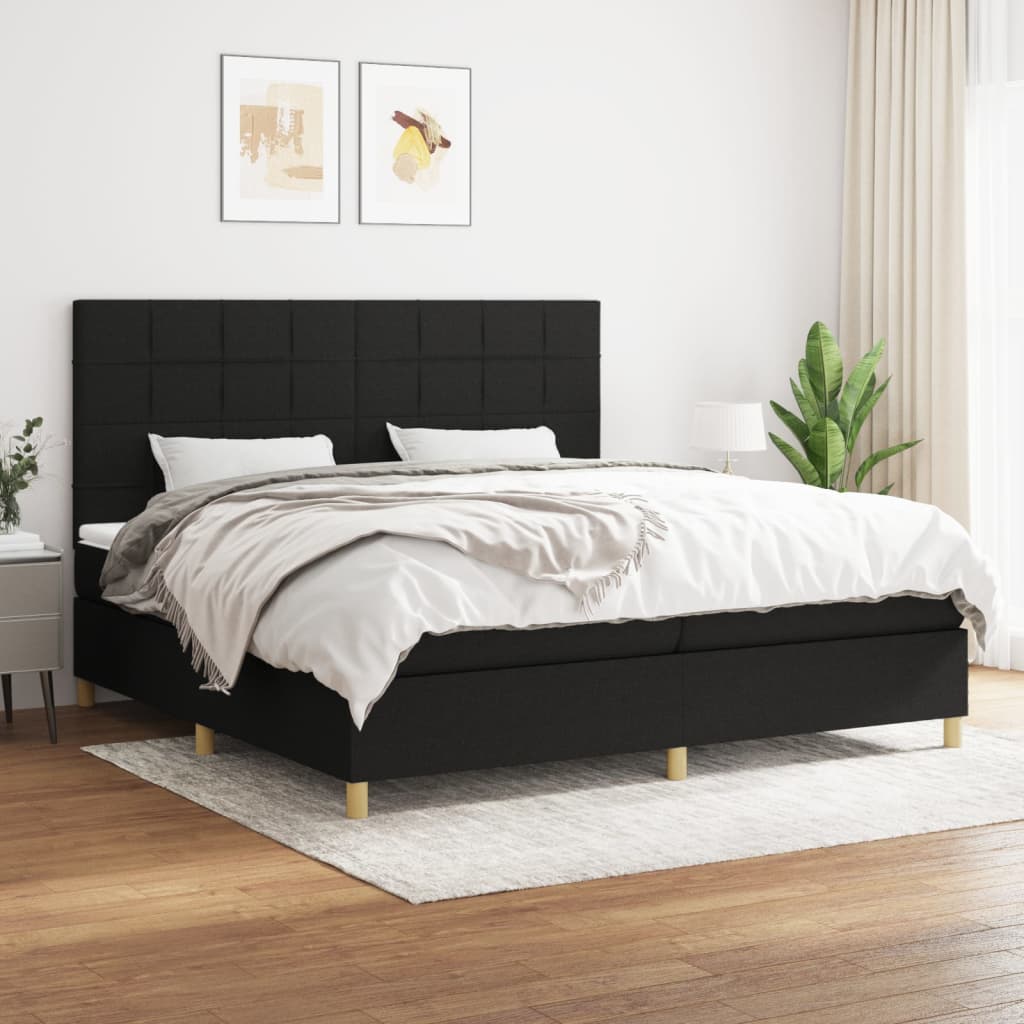 vidaXL Łóżko kontynentalne z materacem, czarne, tkanina, 200x200 cm