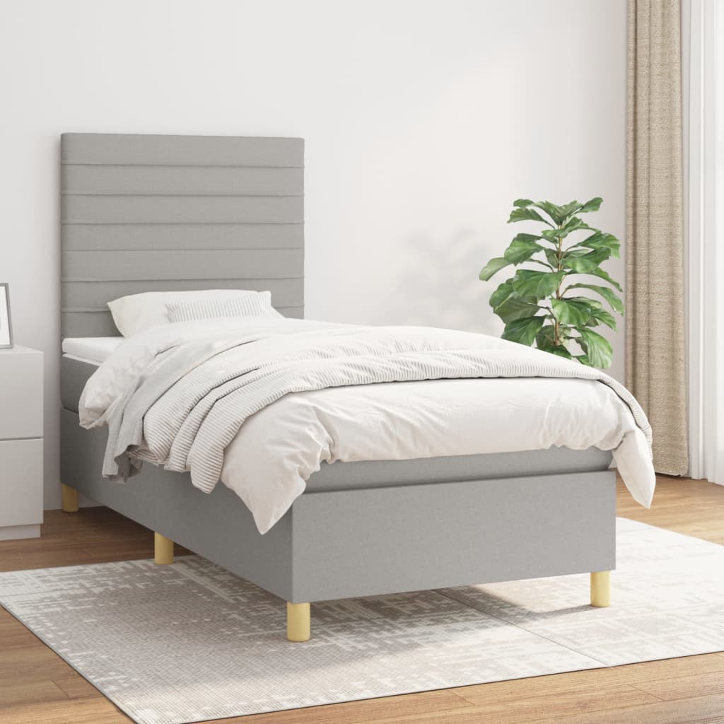 vidaXL Łóżko kontynentalne z materacem, jasnoszare, tkanina, 100x200cm