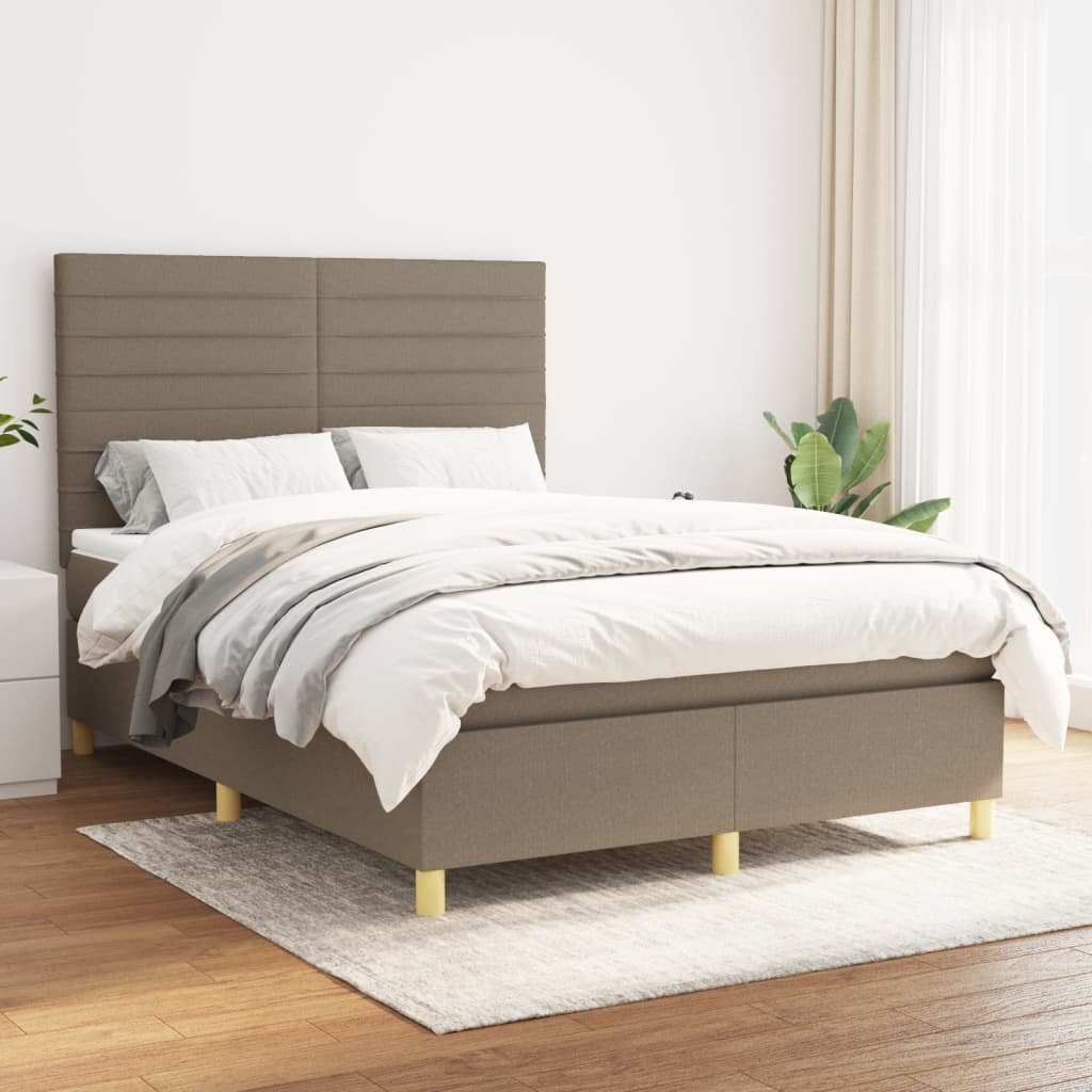 vidaXL Łóżko kontynentalne z materacem, taupe, tkanina, 140x200 cm
