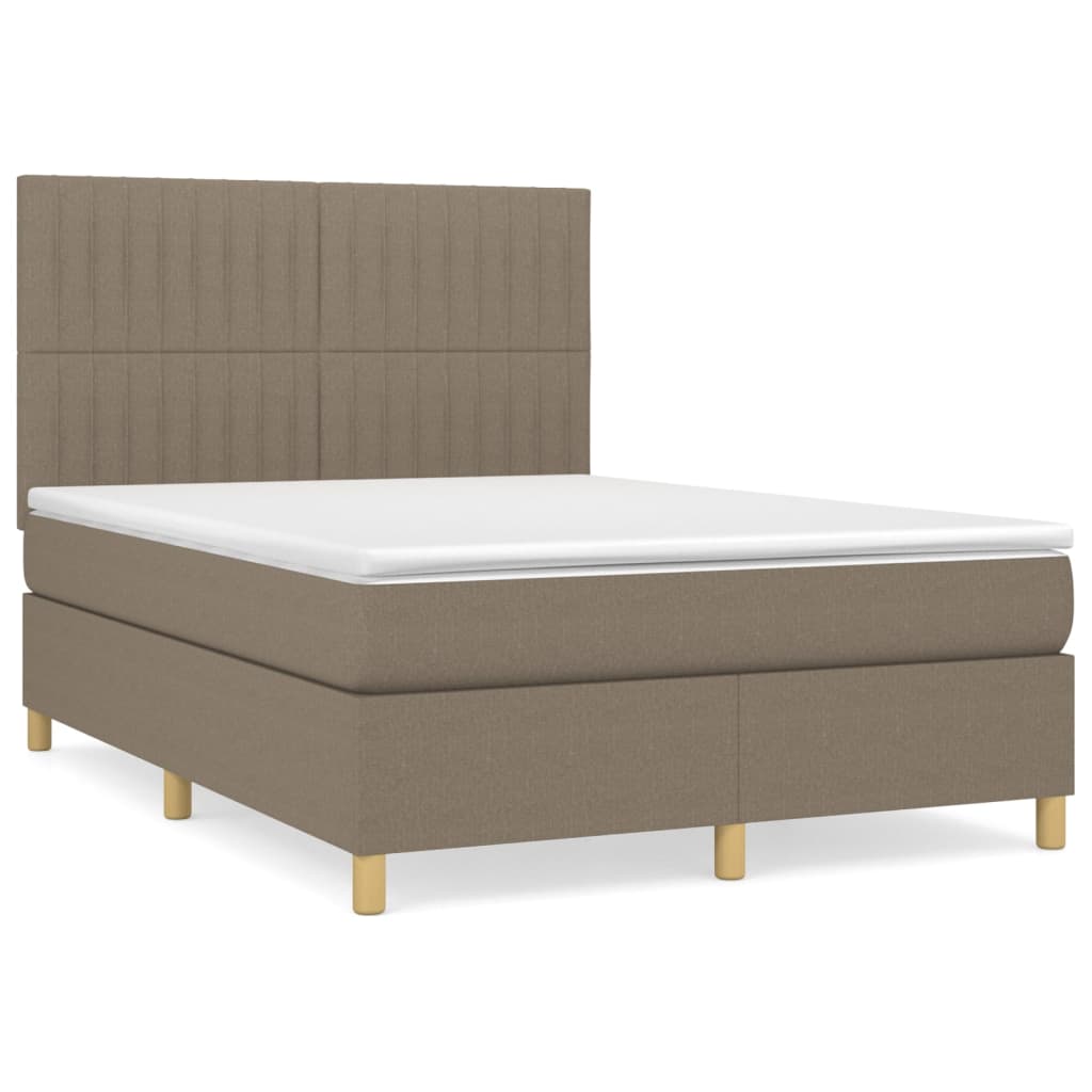 vidaXL Łóżko kontynentalne z materacem, taupe, tkanina, 140x190 cm