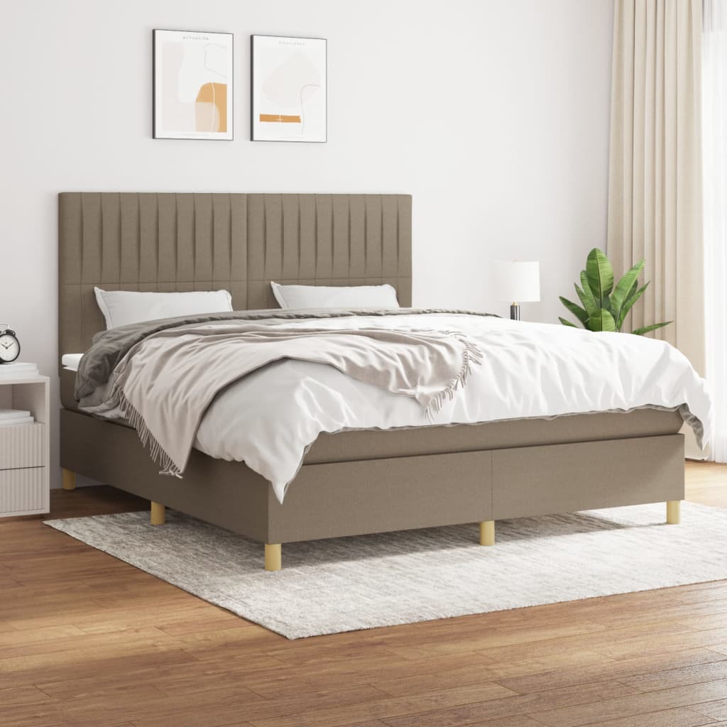 vidaXL Łóżko kontynentalne z materacem, taupe, tkanina, 160x200 cm