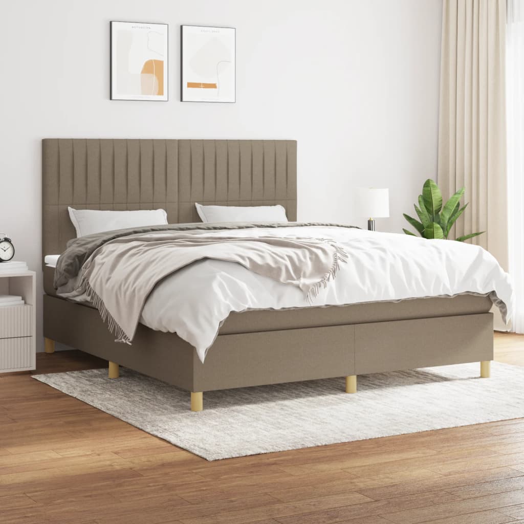vidaXL Łóżko kontynentalne z materacem, taupe, tkanina, 180x200 cm