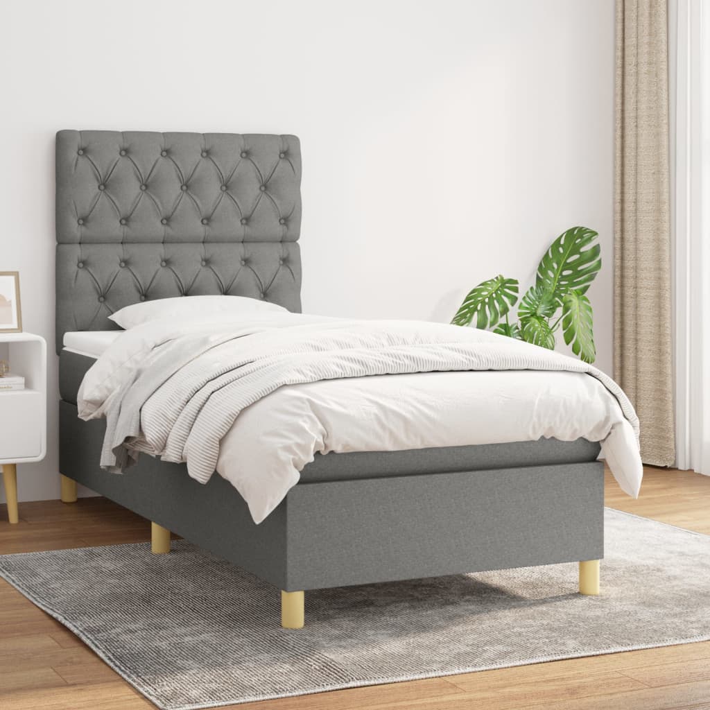 vidaXL Łóżko kontynentalne z materacem, ciemnoszara tkanina 80x200 cm