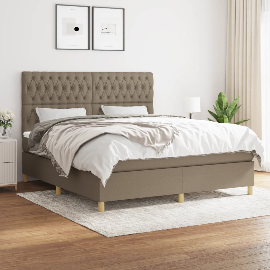 vidaXL Łóżko kontynentalne z materacem, taupe, tkanina, 180x200 cm