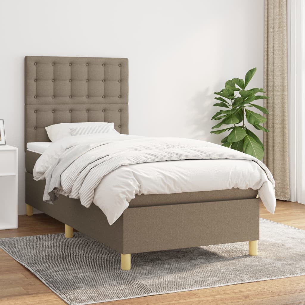 vidaXL Łóżko kontynentalne z materacem, taupe, tkanina, 90x190 cm