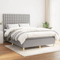 vidaXL Łóżko kontynentalne z materacem, jasnoszare 140x200 cm, tkanina