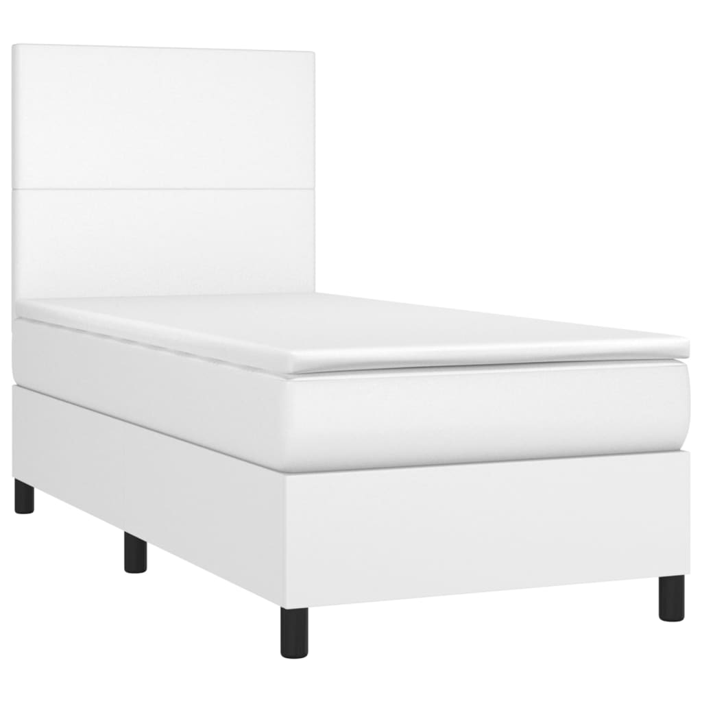vidaXL Łóżko kontynentalne z materacem, białe, ekoskóra 90x190 cm