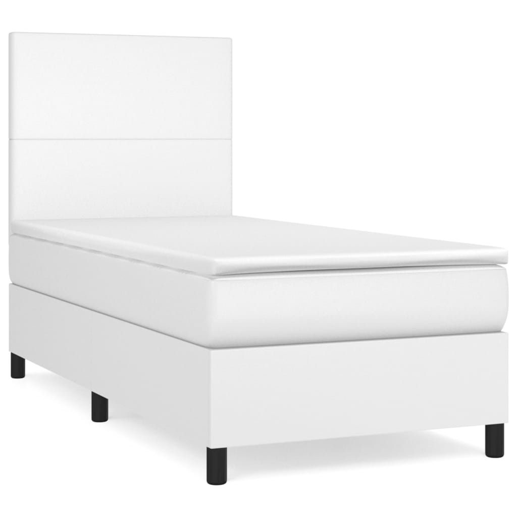 vidaXL Łóżko kontynentalne z materacem, białe, ekoskóra 90x200 cm