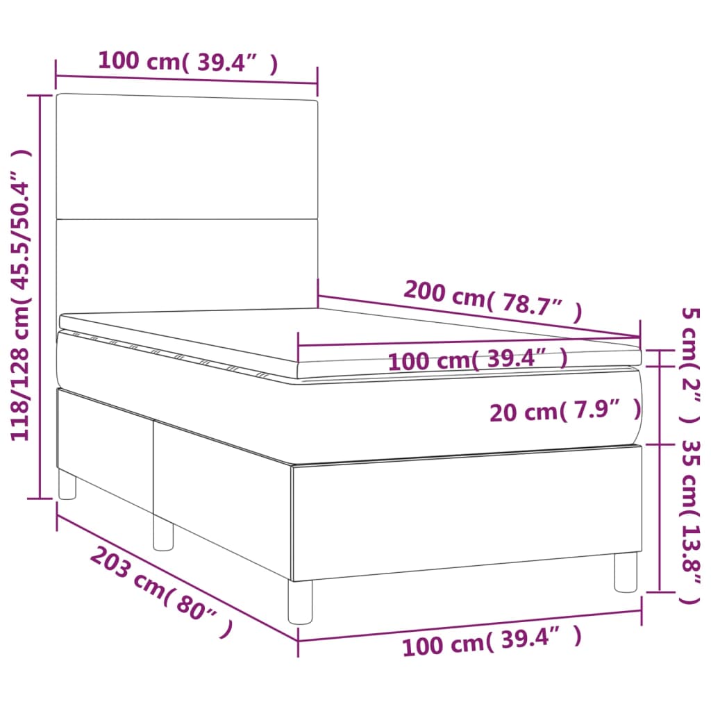vidaXL Łóżko kontynentalne z materacem, kremowe, ekoskóra 100x200 cm
