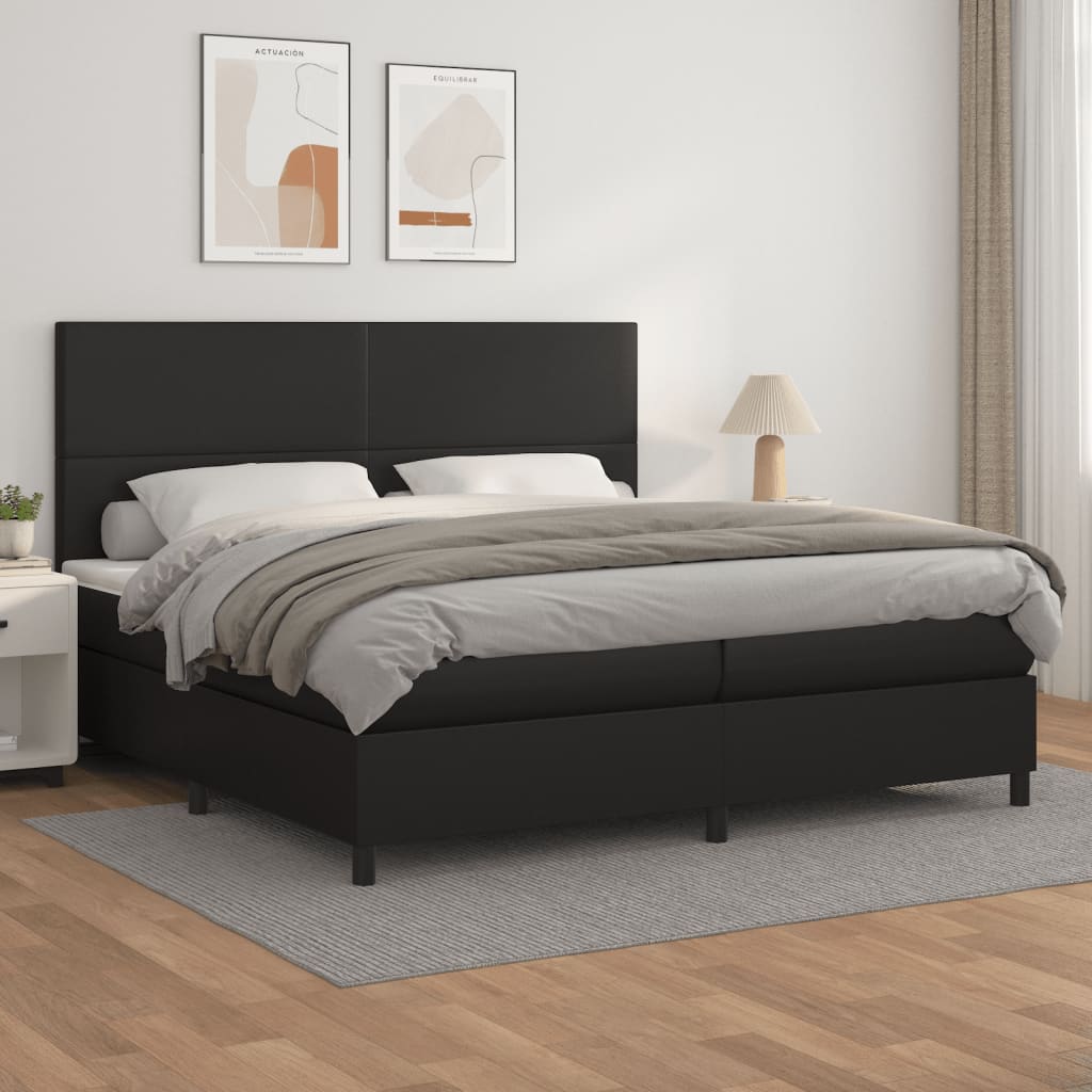 vidaXL Łóżko kontynentalne z materacem, czarne, ekoskóra 200x200 cm